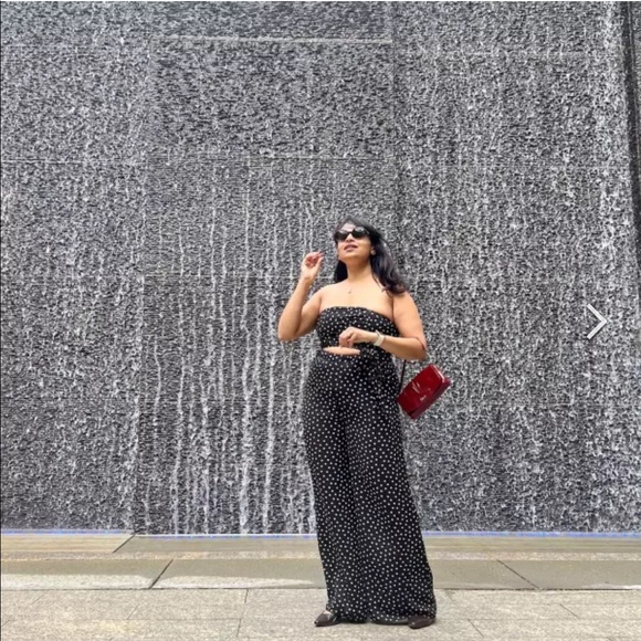 NWT Bloggers Favorite Express Polka Dot Ruched Tie Waist Tube Top - Picture 2 of 13